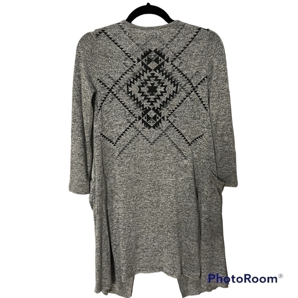 GRAY Southwestern Tex Mex themed cardigan duster sweater can be worn 2 ways, M.